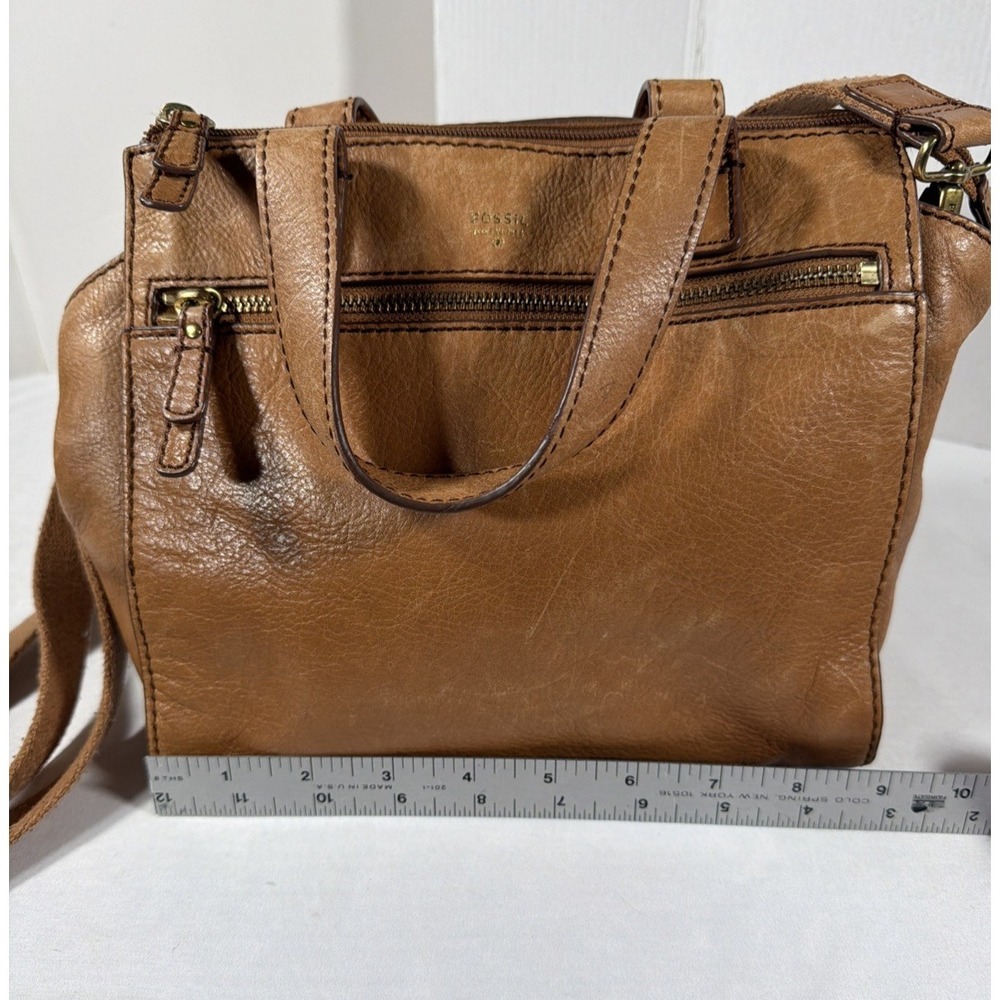 Fossil Tessa Brown Pebbled Leather Crossbody Satchel Purse Medium Bag - Picture 6 of 11